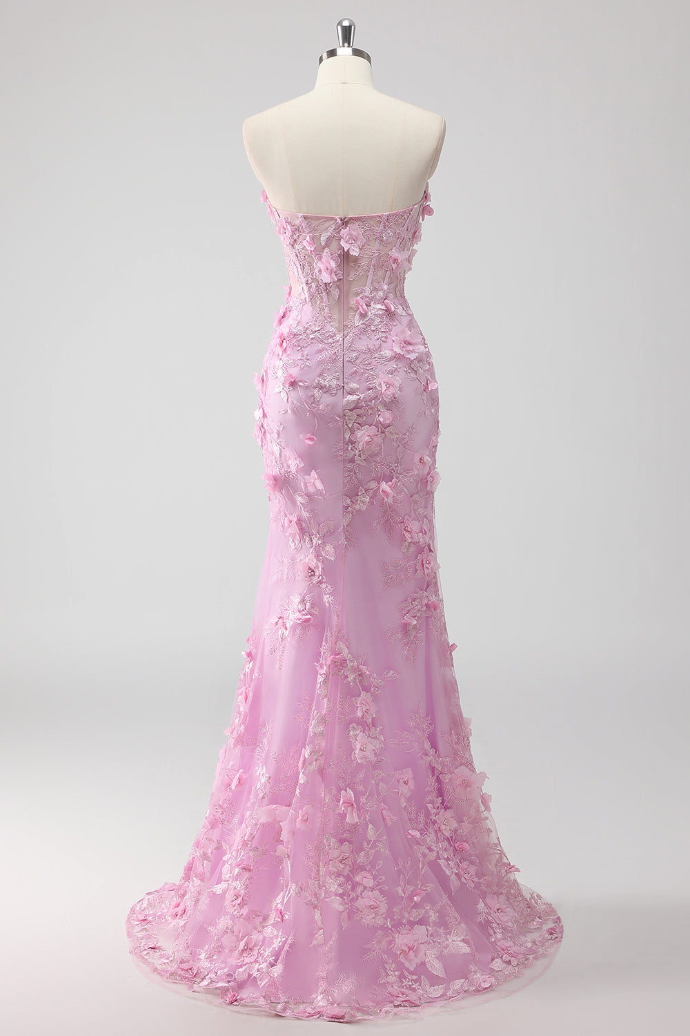 Lilac Sweetheart Floral Corset Maxi Prom Dress with Slit