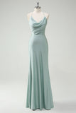 Sage Sheath Cowl Neck Lace Up Back Prom Dress