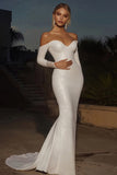 Ivory Sparkly Sequin Off the Shoulder Long Wedding Dress