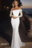 Elegant Ivory Long Sleeves Floor Length Wedding Dress