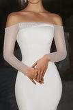 Ivory Off the Shoulder Matte Satin Mermaid Beaded Wedding Dress
