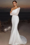 Ivory One Shoulder Mermaid Matte Satin Floor Length Wedding Dress