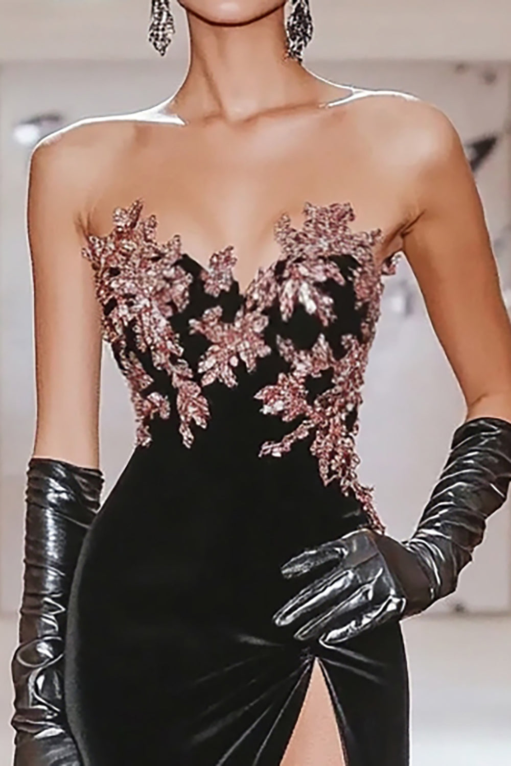 Black Mermaid Sweetheart Applique Prom Dress with Slit
