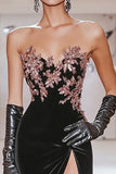 Black Mermaid Sweetheart Applique Prom Dress with Slit