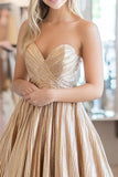 Metallic Satin Gold Sweetheart Ball Gown Floor Length Prom Dress