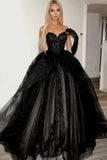 Glitter Ball Gown Black Strapless Corset Tulle Formal Dress