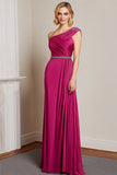 Elegant Fuchsia One Shoulder Pleated Formal Dress