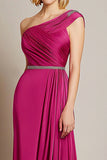 Elegant Fuchsia One Shoulder Pleated Formal Dress