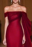 Cabernet Off the Shoulder Sheath Maxi Formal Dress with Ruffles