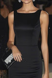 Elegant Black Square Neck Sheath Satin Maxi Formal Dress