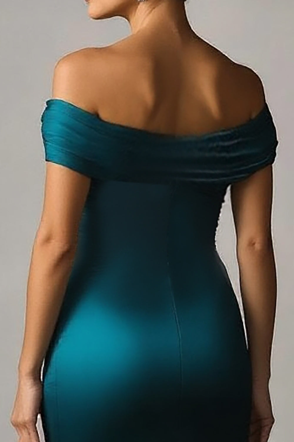 Off the Shoulder Eucalyptus Mermaid Satin Ruched Maxi Formal Dress