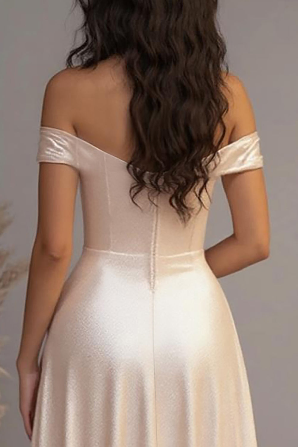 Elegant Champagne Off the Shoulder A Line Floor Length Prom Dress