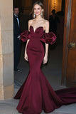 Burgundy Mermaid  Sweetheart Red Carpet Dress with Puff Sleeves