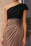 Black Brown Sheath One Shoulder Ruched Red Carpet Dress