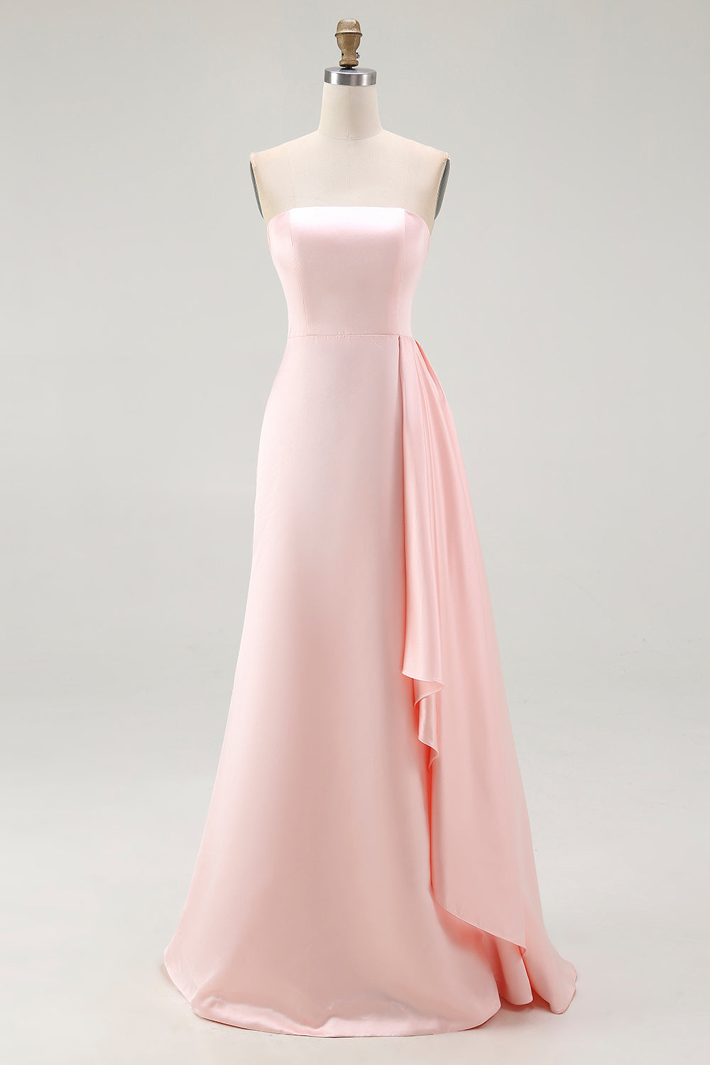 Pink Strapless Sheath Satin Red Carpet Dress with Ruffles