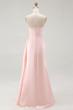 Pink Strapless Sheath Satin Red Carpet Dress with Ruffles