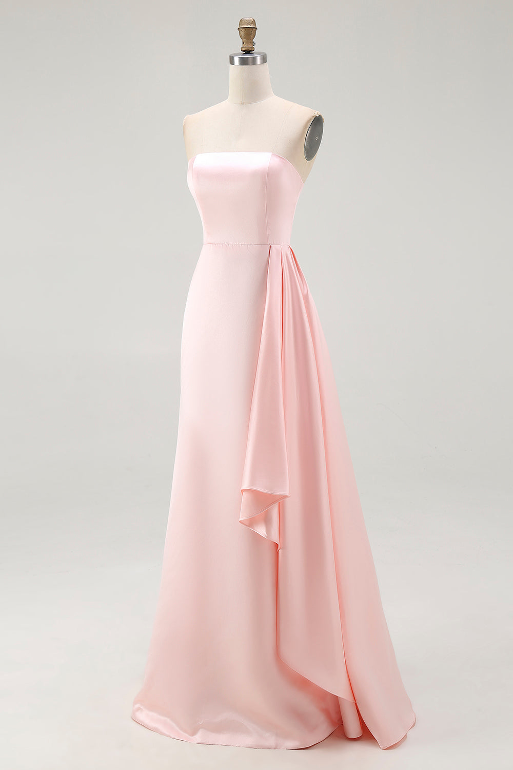 Pink Strapless Sheath Satin Red Carpet Dress with Ruffles