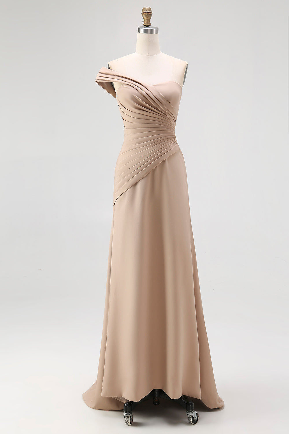 Light Khaki One Shoulder Sheath Ruched Red Carpet Dress