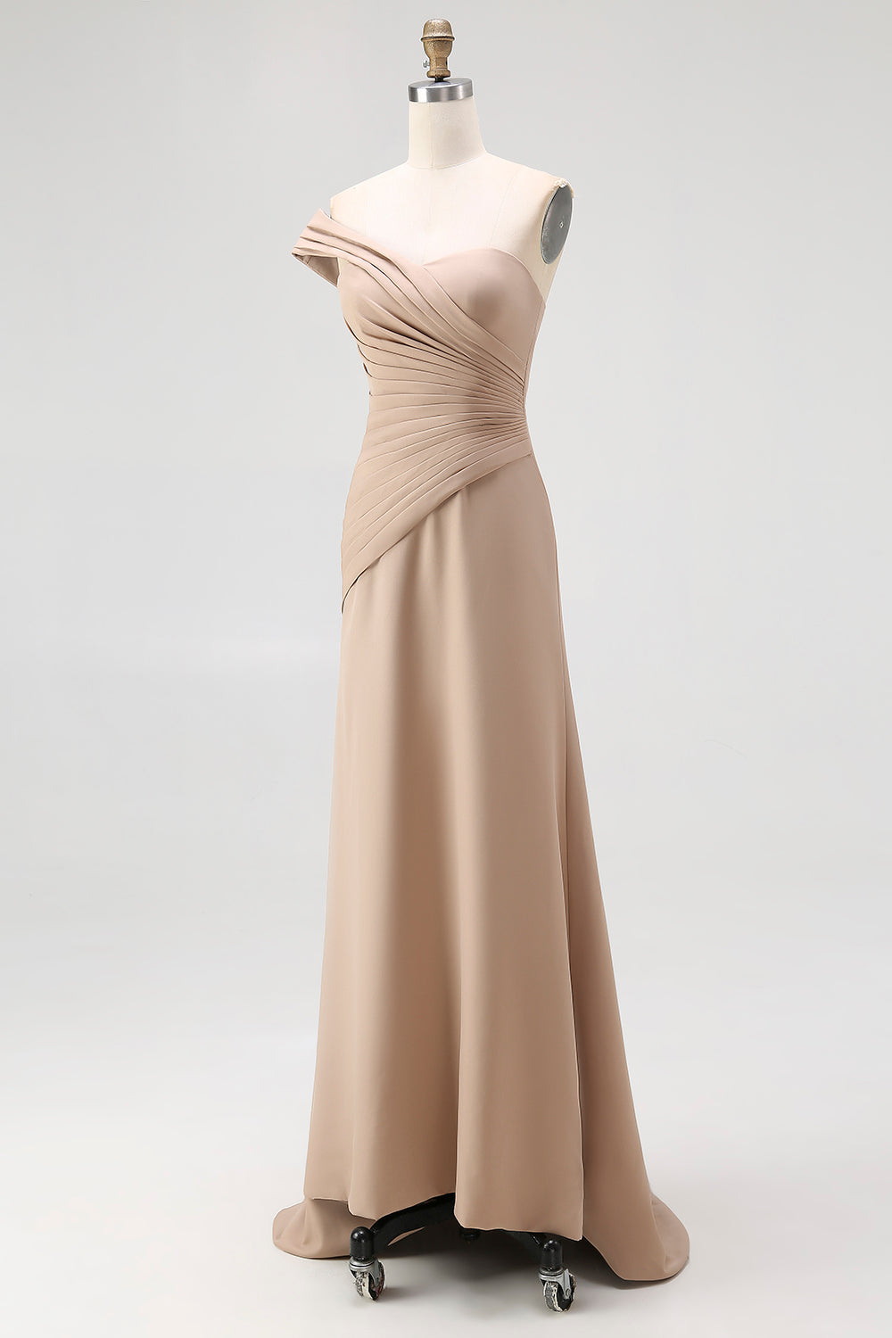 Maxi Light Khaki Sheath One Shoulder Ruched Red Carpet Dress