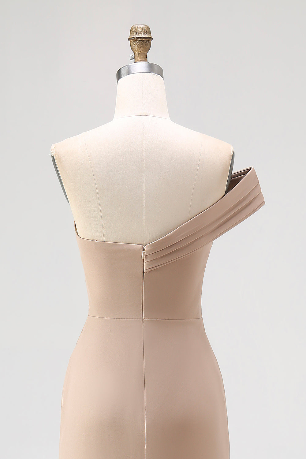 Light Khaki One Shoulder Sheath Ruched Red Carpet Dress