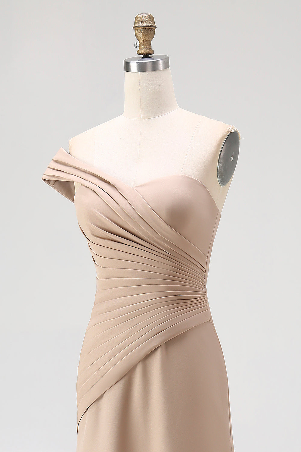 Maxi Light Khaki Sheath One Shoulder Ruched Red Carpet Dress