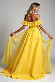 Yellow A Line Off the Shoulder Sweetheart Chiffon Bridesmaid Dress