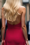 Halter Burgundy Backless Floor Length Bridesmaid Dress