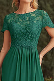 Dark Green Appliqued A Line Asymmetrical Mother of the Bride Dress