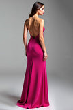 Fuchsia Sheath Cut Out Strapless Backless Long Prom Dress