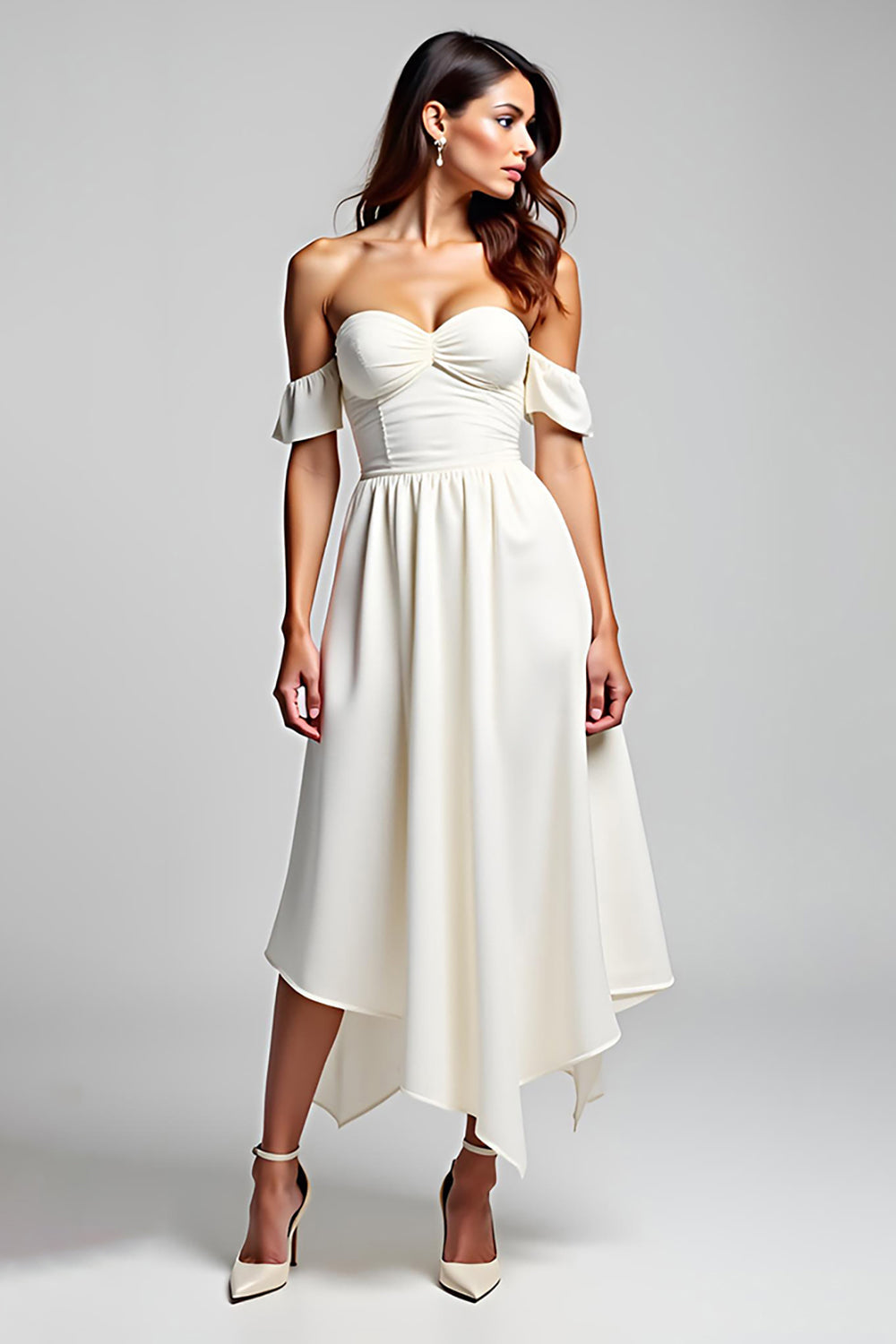 Flowy White Sweetheart Asymmetrical A Line Graduation Dress