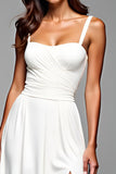 White A Line Backless Long Graduation Dress with Slit