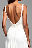 White A Line Backless Long Graduation Dress with Slit