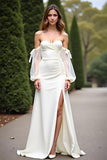 Ivory Sheath Strapless Long Graduation Dress with Slit