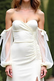 Ivory Sheath Strapless Long Graduation Dress with Slit