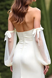 Ivory Sheath Strapless Long Graduation Dress with Slit
