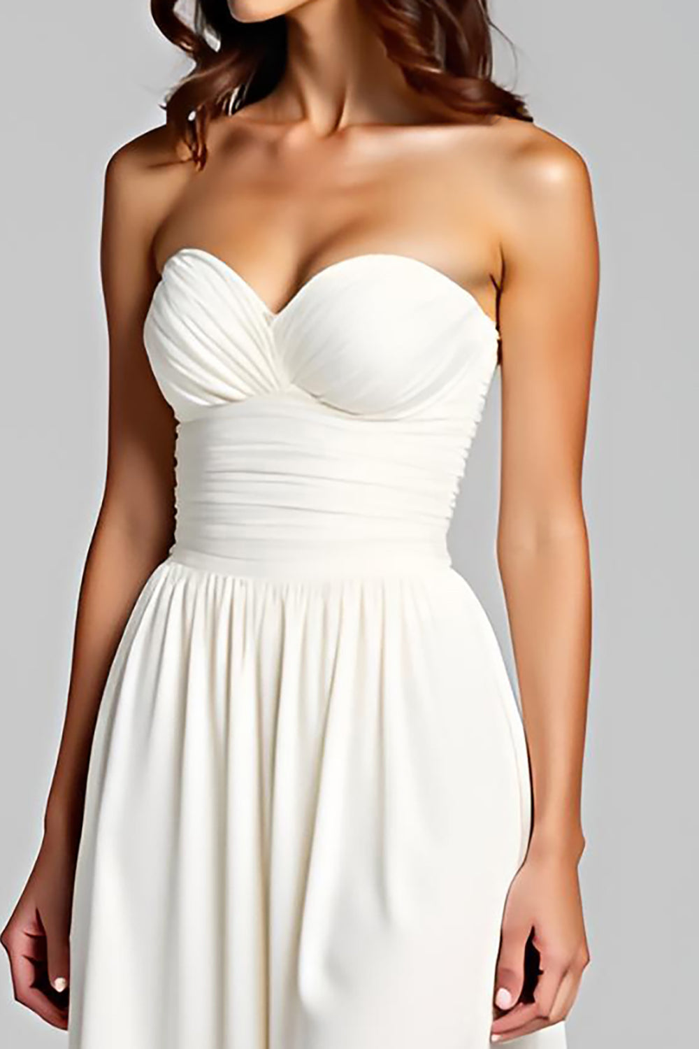 Sweetheart White Ruched A Line Long Graduation Dress