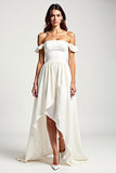 A Line Chiffon White Off the Shoulder High Low Graduation Dress