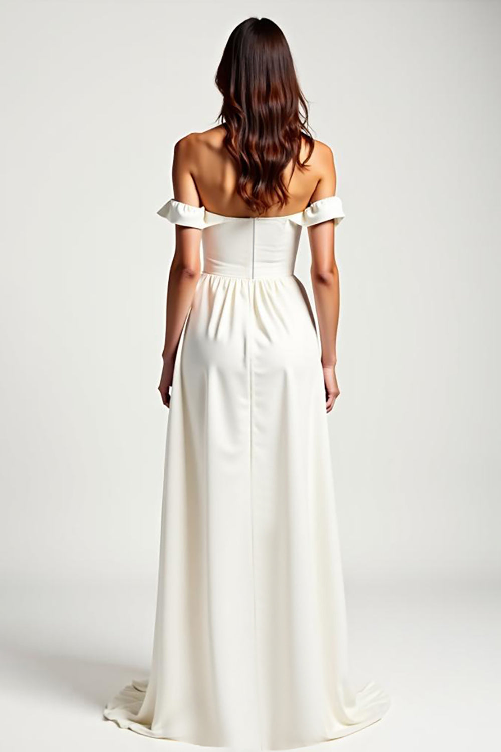 A Line Chiffon White Off the Shoulder High Low Graduation Dress