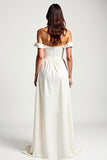 A Line Chiffon White Off the Shoulder High Low Graduation Dress