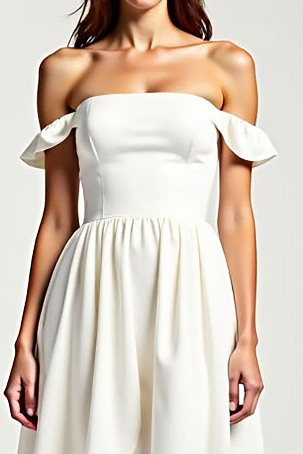 A Line Chiffon White Off the Shoulder High Low Graduation Dress