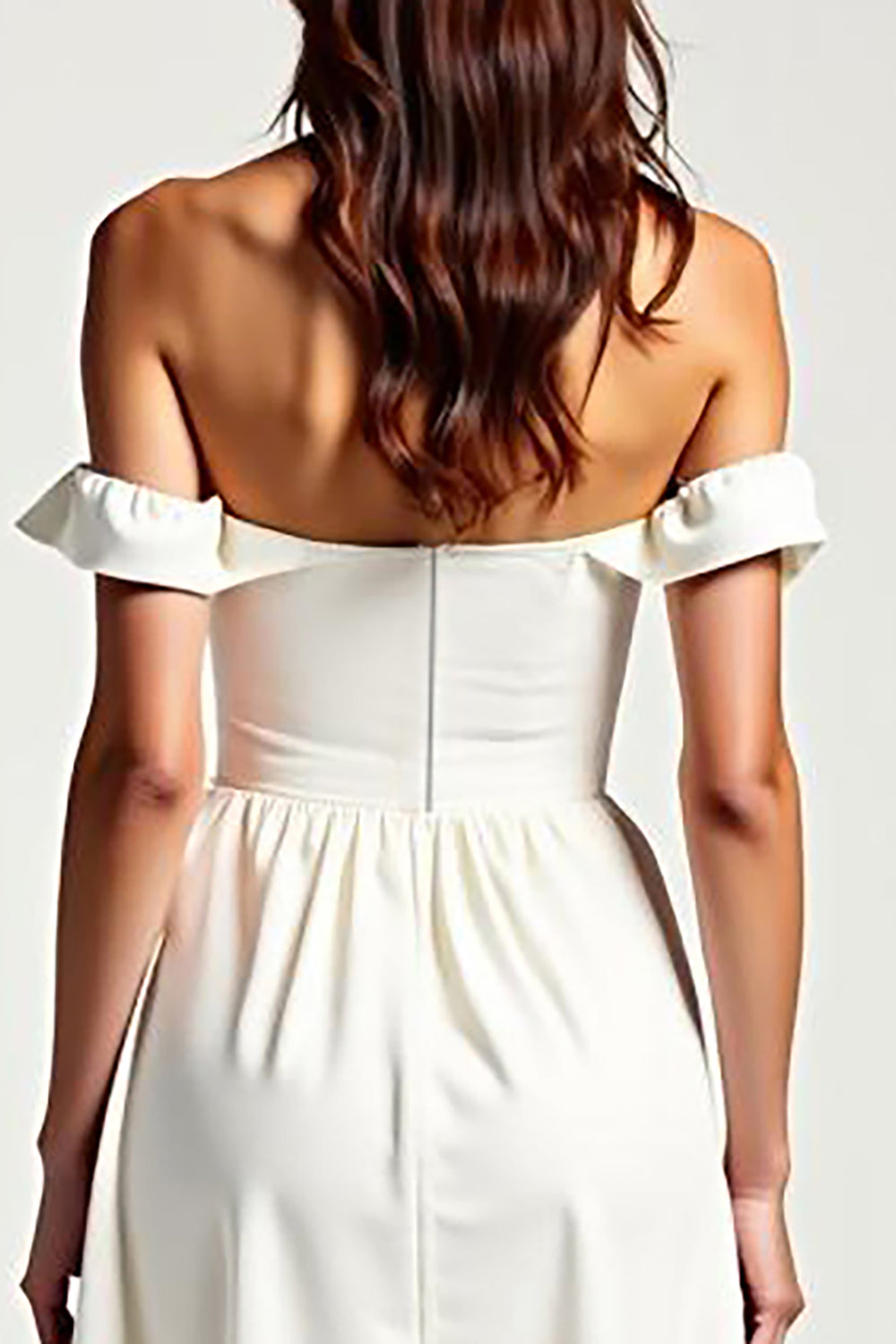 A Line Chiffon White Off the Shoulder High Low Graduation Dress