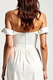A Line Chiffon White Off the Shoulder High Low Graduation Dress
