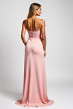 Sweetheart Sheath Pink Strapless Satin Long Bridesmaid Dress