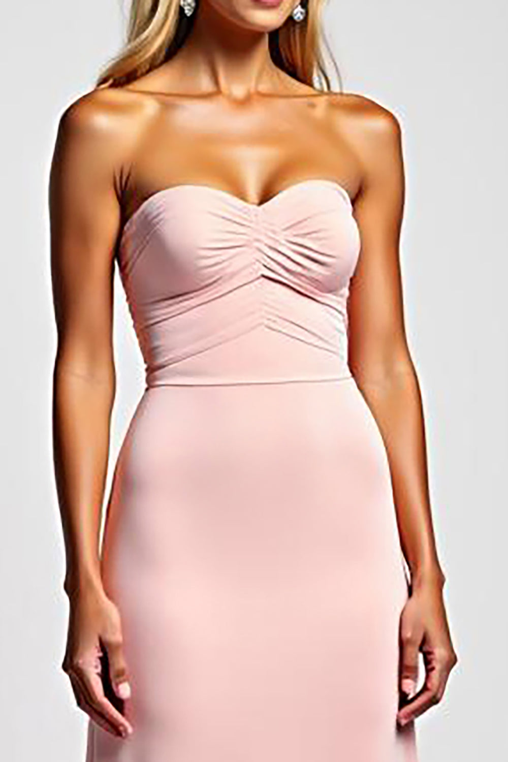 Sweetheart Sheath Pink Strapless Satin Long Bridesmaid Dress