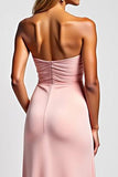 Sweetheart Sheath Pink Strapless Satin Long Bridesmaid Dress