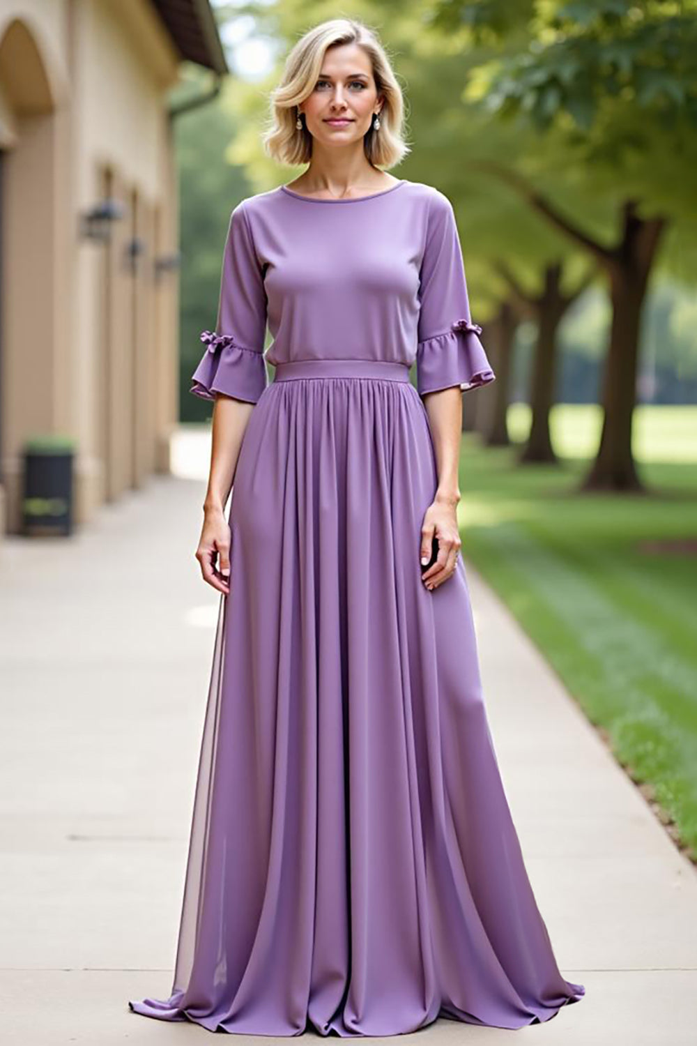 Tahiti Long Chiffon A Line Mother of the Bride Dress