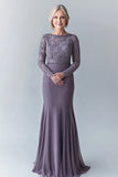 Steel Grey Applique Scoop Neck Sheath Mother of the Bride Dress