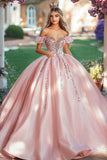 Blush Ball Gown Off the Shoulder Princess Satin Quinceañera Dress