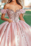 Blush Ball Gown Off the Shoulder Princess Satin Quinceañera Dress