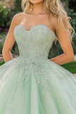 Mint Ball Gown Tulle Sweetheart Appliqued Maxi Quinceañera Dress